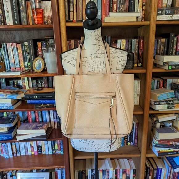 AIMEE kestenberg salmon colored pebbled leather large two strap tote bag euc - Picture 1 of 8